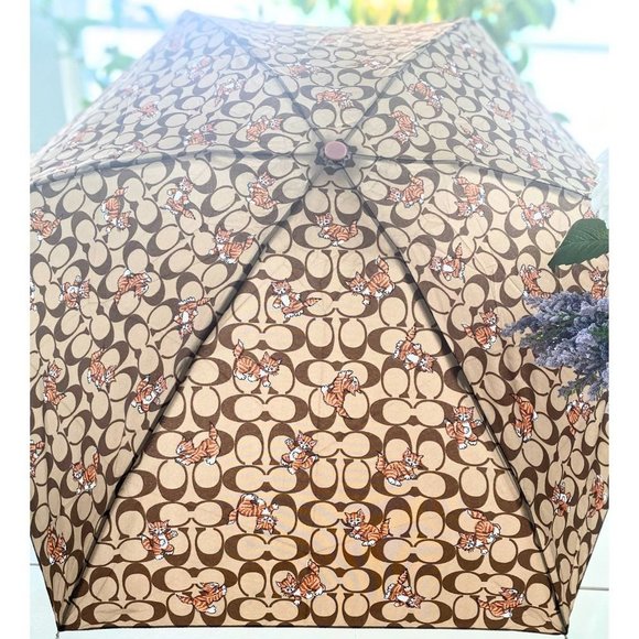 Coach Dancing Kittens Print Cat Tote Bag Mini Compact UV Protection Umbrella NWT - Picture 9 of 10